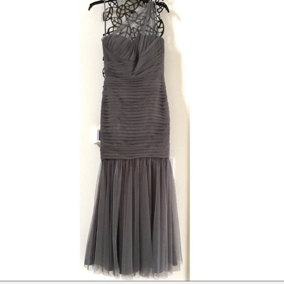 Amsale One-Shoulder Draped Tulle Mermaid Gown 4 - Picture 3 of 15